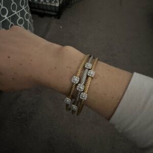 Charriol Mixed Gold and Silver Cable Bangle Bracelet Set with Diamond Accents